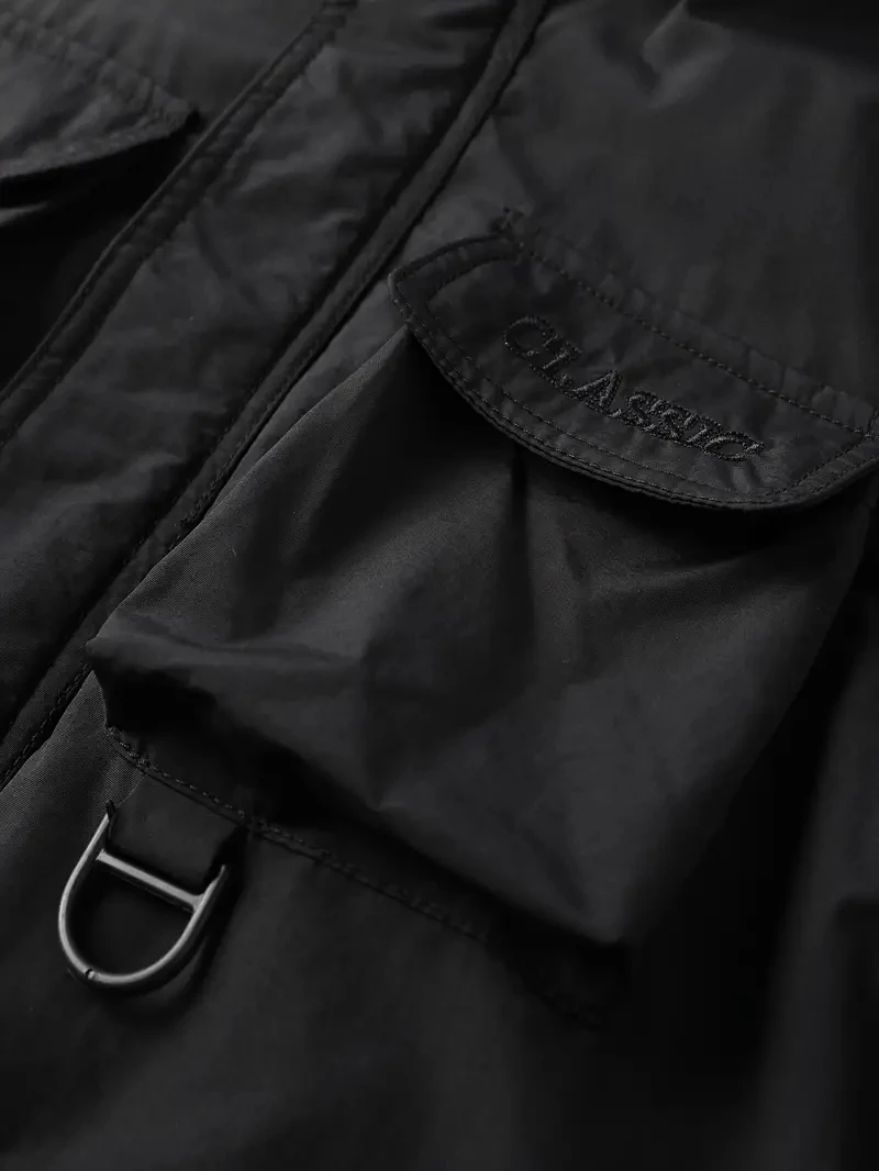 Detachable windproof sleeved hooded jacket suitable for outdoor activities men’s casual waterproof multi pocket jacket vest