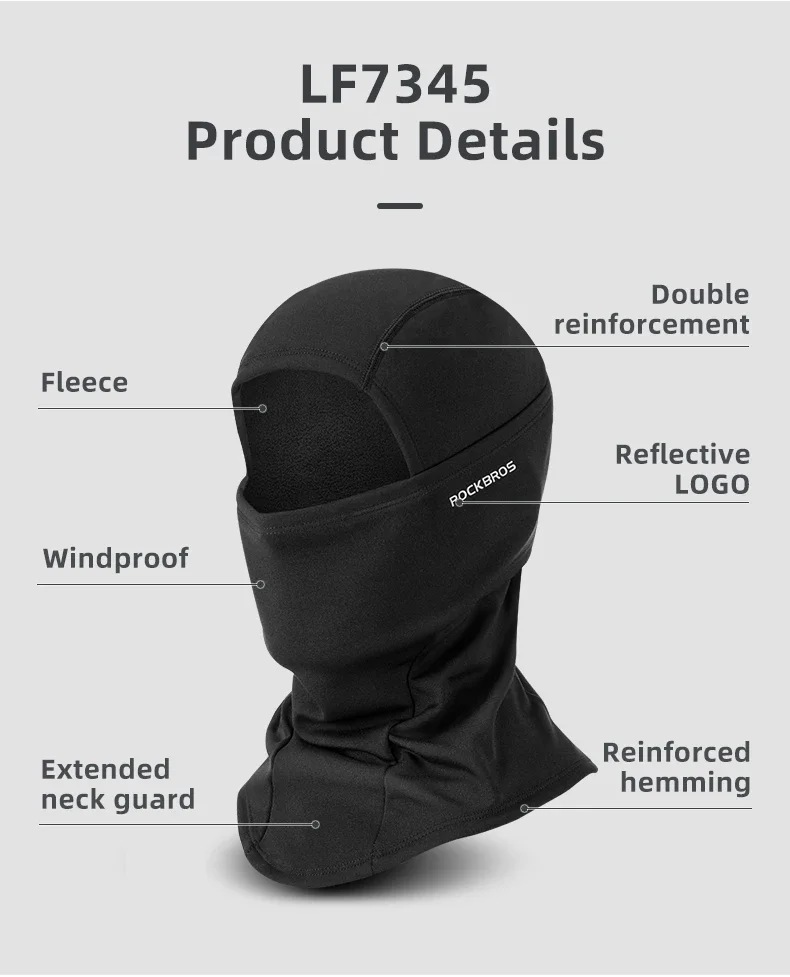ROCKBROS Balaclava Men’s Hat Winter Women Motorcycle Mask Warm Cycling Helmet Liner Caps Windproof Breathable Washable Equipment