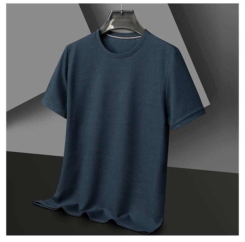 Short sleeved Polo shirShort sleeved Waffle Solid Polot fashion splicing men’s round neck top cotton daily short sleeved T-shirt