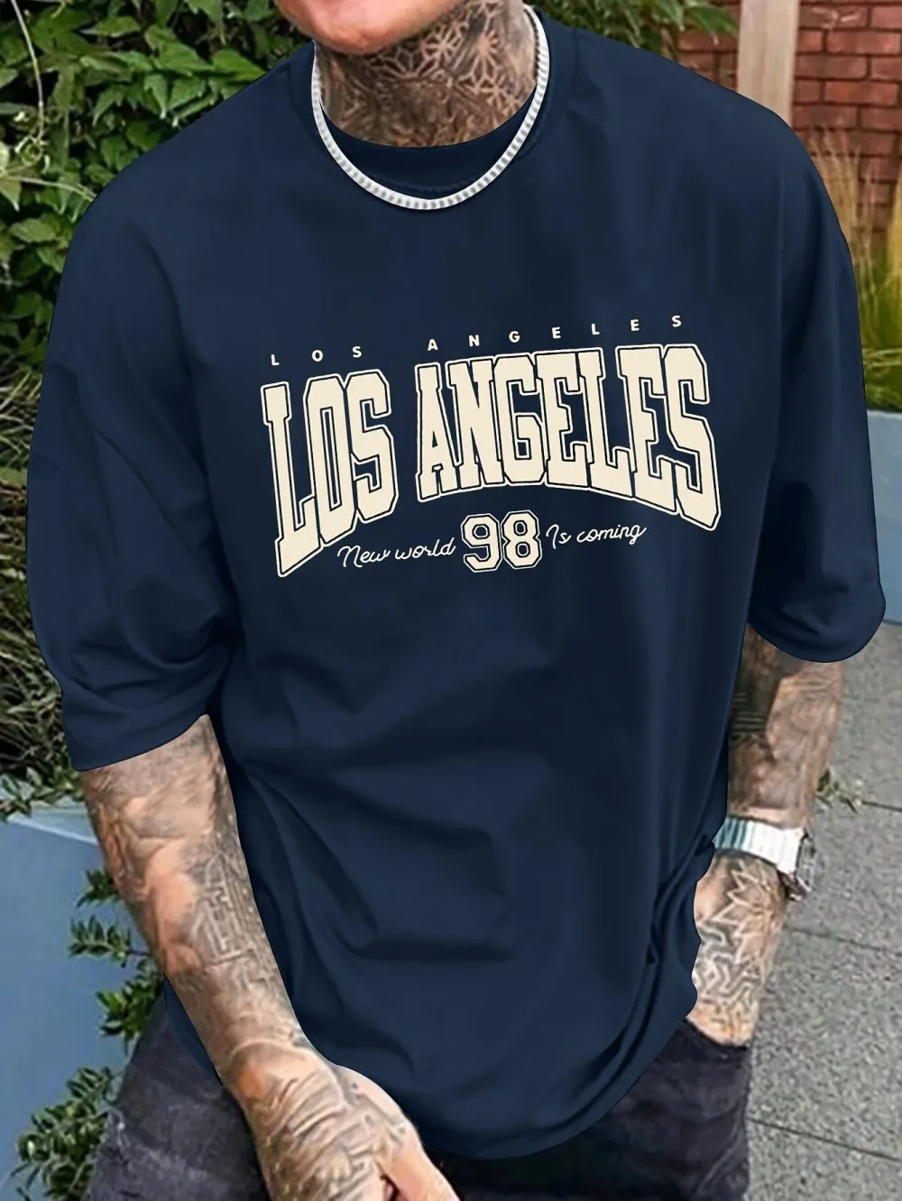 Fashionable new men’s summer Los Angeles printed breathable round neck T-shirt outdoor casual versatile top