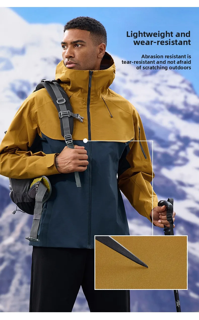 Autumn and winter hard-shell windbreaker windproof rainproof breathable outdoor hiking mountaineering ski suit hooded jacket