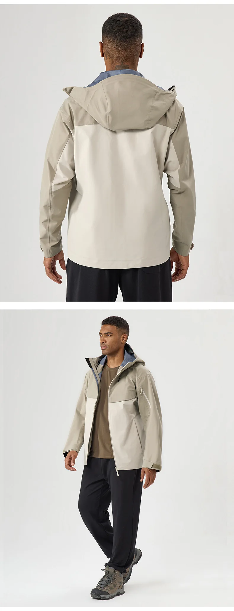 Autumn and winter hard-shell windbreaker windproof rainproof breathable outdoor hiking mountaineering ski suit hooded jacket