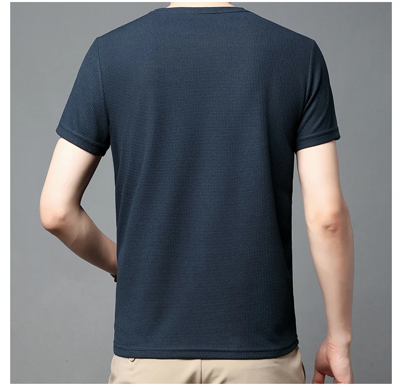 Short sleeved Polo shirShort sleeved Waffle Solid Polot fashion splicing men’s round neck top cotton daily short sleeved T-shirt