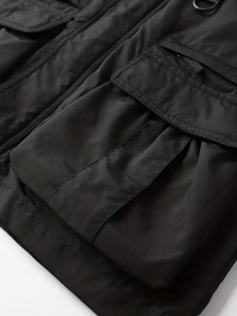 Detachable windproof sleeved hooded jacket suitable for outdoor activities men’s casual waterproof multi pocket jacket vest