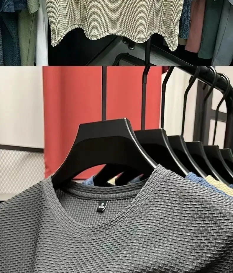 Summer Men’s Round Neck Short Sleeved T-shirt M-5XL Oversize Wrinkle Resistant Breathable Top Texture Fabric Versatile Tees