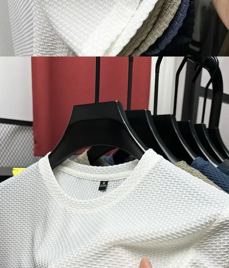 Summer Men’s Round Neck Short Sleeved T-shirt M-5XL Oversize Wrinkle Resistant Breathable Top Texture Fabric Versatile Tees