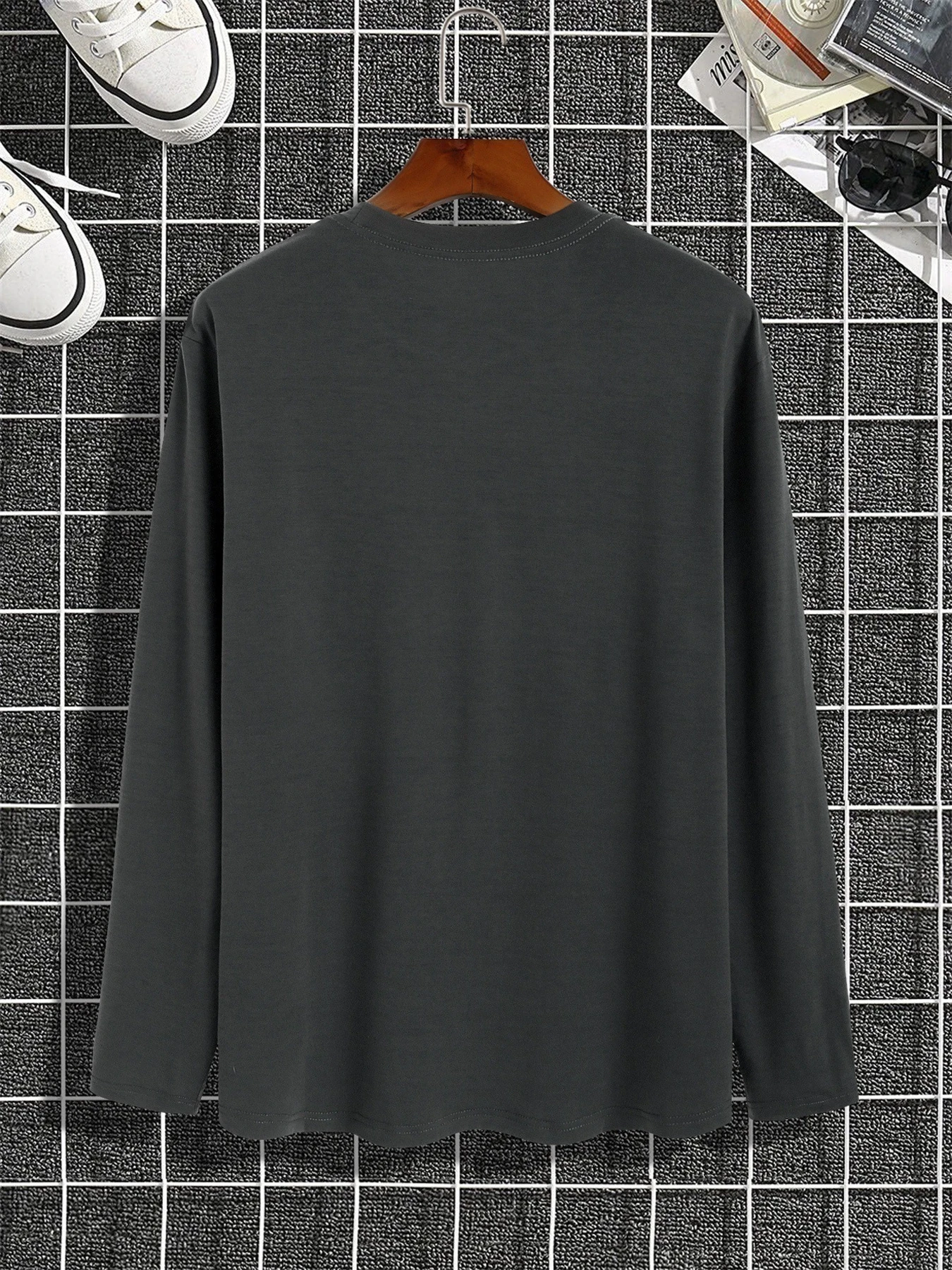 Men’s 100% pure cotton loose fit plus size comfortable casual DREAM letter printed round neck long sleeved T-shirt top