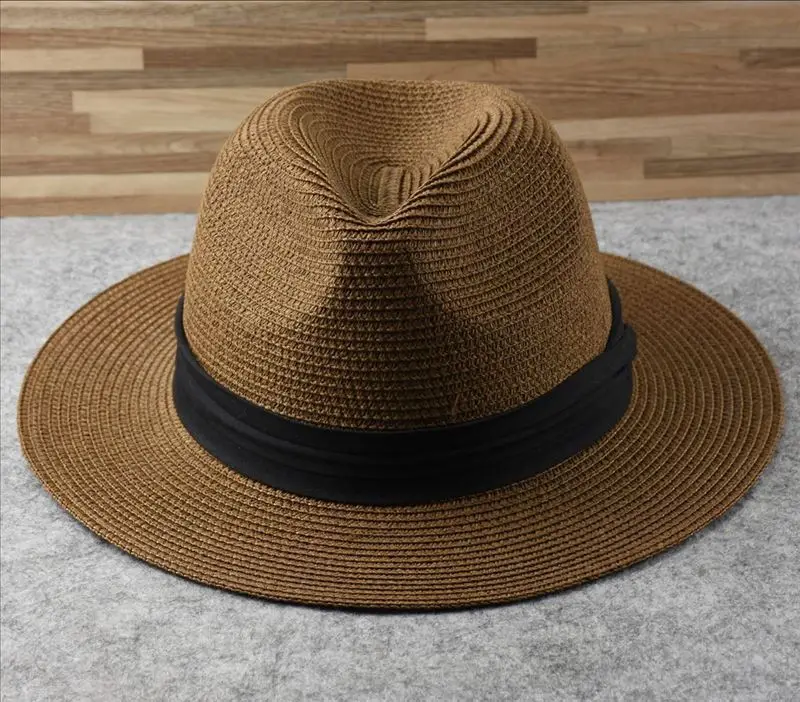 Male Foldable Big Head Straw Hat Panama Summer Outdoors Cowboy Hat Sandy Beach Sun Hats Man Plus Size Fedora Hat 57CM 60CM 64CM