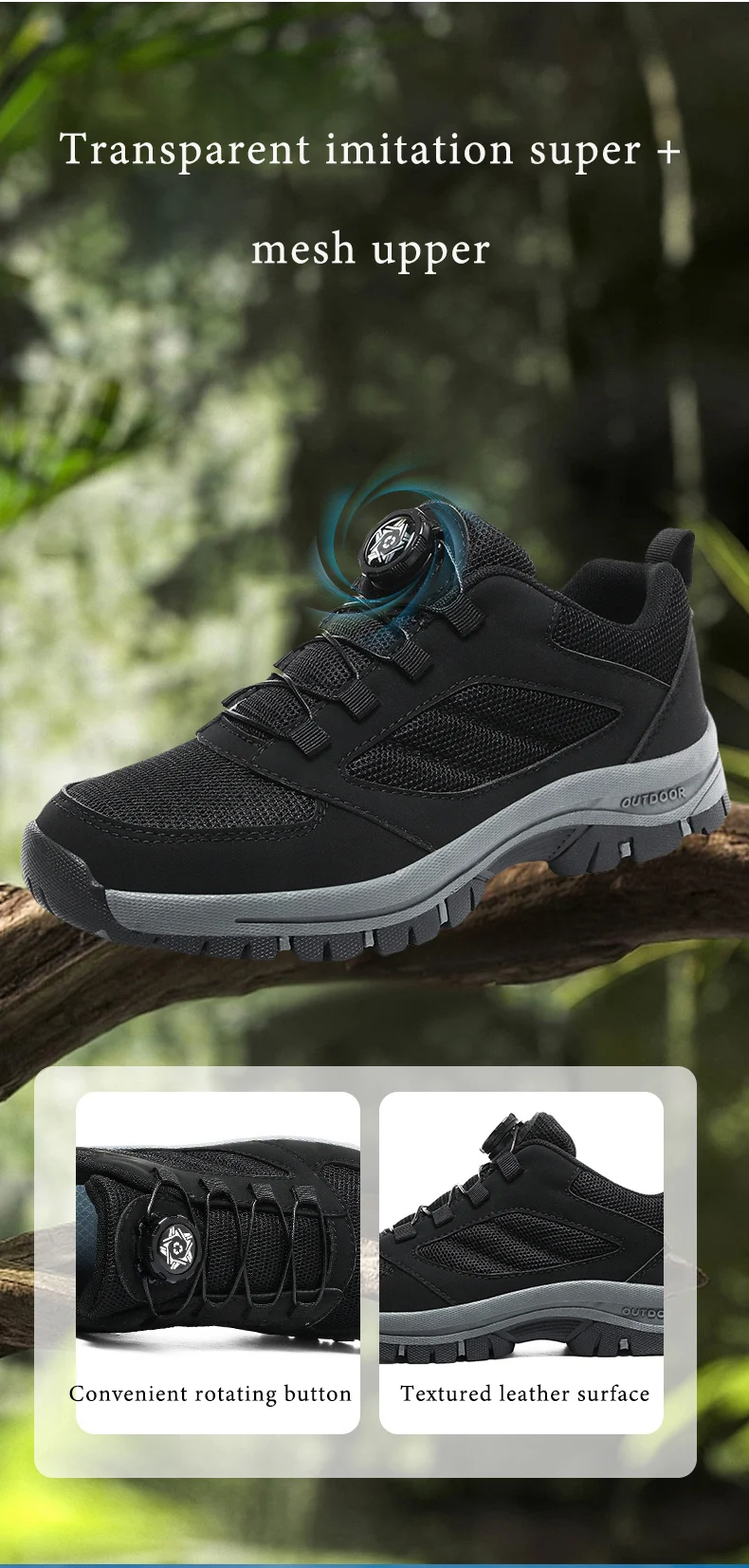 Male Sneakers Stylish Rotating Buckle Hiking Boots Solid Color Comfortable Non-slip Sporty Shoes Plus Size Men Shoes Leather