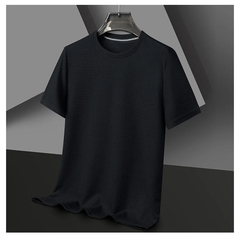 Short sleeved Polo shirShort sleeved Waffle Solid Polot fashion splicing men’s round neck top cotton daily short sleeved T-shirt