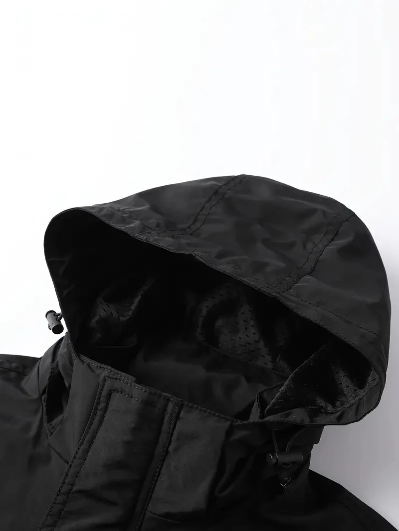 Detachable windproof sleeved hooded jacket suitable for outdoor activities men’s casual waterproof multi pocket jacket vest
