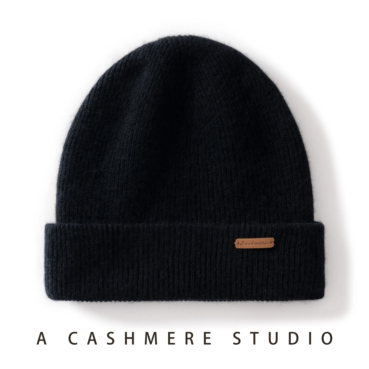 100% Cashmere Hat For Women Men Outdoor 2-Layer Thickened Warm Winter Hats Solid Caps Knit Seamless Beanie Hat Unisex