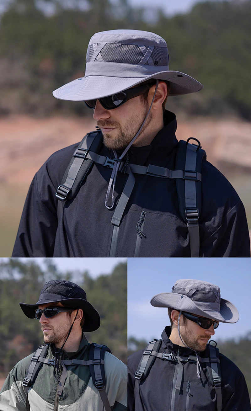Xinbaoguan 100% Nylon Spring/Summer Big Eaves Breathable Sunshade Fisherman Hat Men’s Sunscreen Sun Hat Fishing Hat