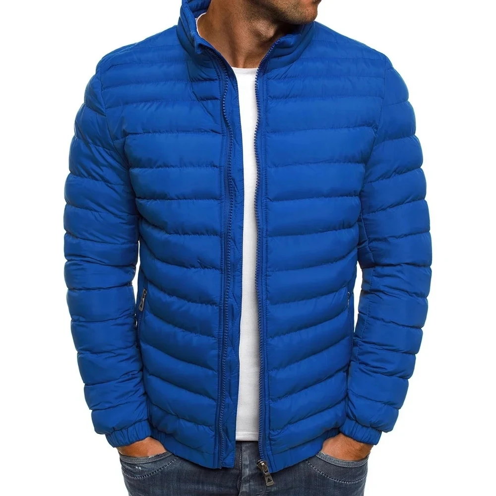 Winter men’s stand up collar warm jacket street fashion casual solid color business zipper thin winter outdoor jacket