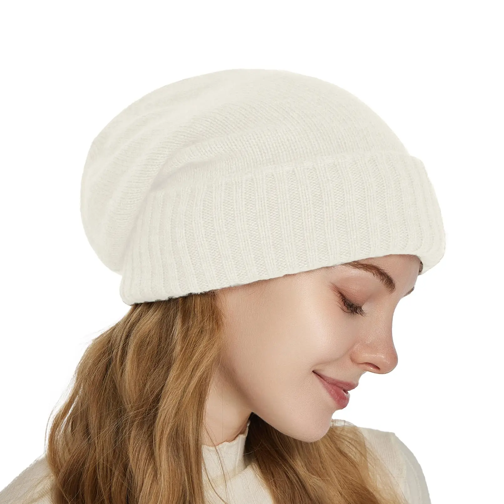 100shmere Beanie Hat for Women’s Winter Satin Lined Knitted Solid Skullies Cap Silk Lining Soft Warm Slouchy Bonnet