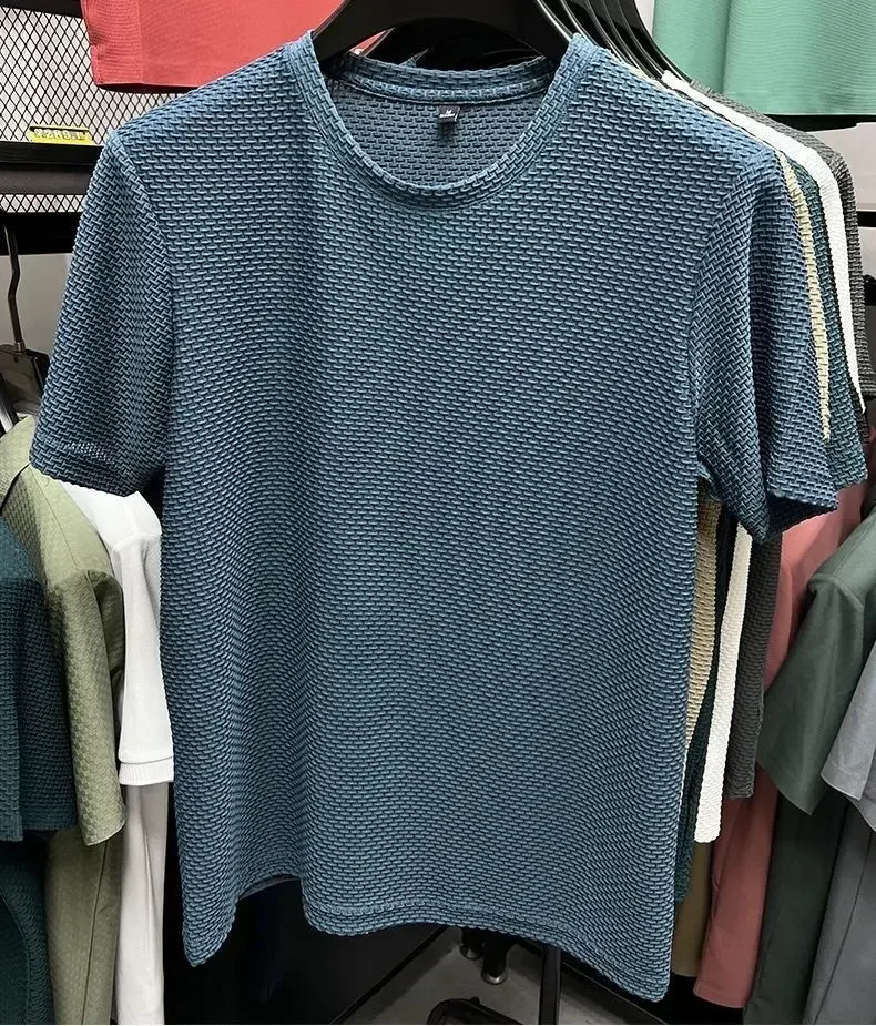 Summer Men’s Round Neck Short Sleeved T-shirt M-5XL Oversize Wrinkle Resistant Breathable Top Texture Fabric Versatile Tees