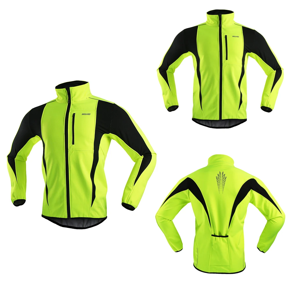 ARSUXEO Men’s Winter Cycling Jacket Thermal Fleece Softshell Windbreaker Waterproof Breathable Reflective Bicycle Clothing
