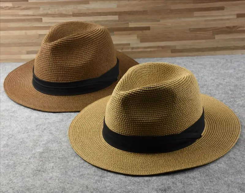 Male Foldable Big Head Straw Hat Panama Summer Outdoors Cowboy Hat Sandy Beach Sun Hats Man Plus Size Fedora Hat 57CM 60CM 64CM