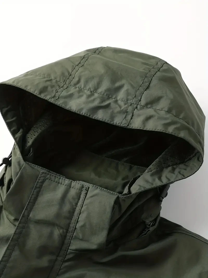 Detachable windproof sleeved hooded jacket suitable for outdoor activities men’s casual waterproof multi pocket jacket vest