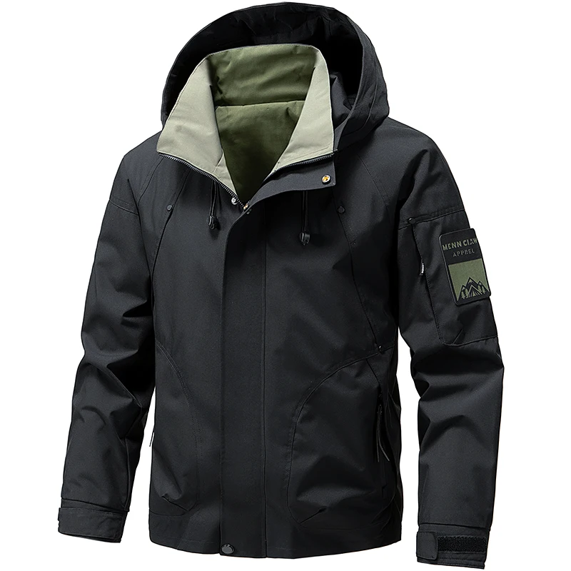 Waterproof Jacket Men Outdoor Softshell Zip Up Hooded Jacket Windbreaker Hiking Camping Coats Lightweight Spring Autumn Coats