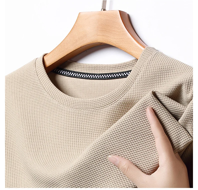 Short sleeved Polo shirShort sleeved Waffle Solid Polot fashion splicing men’s round neck top cotton daily short sleeved T-shirt
