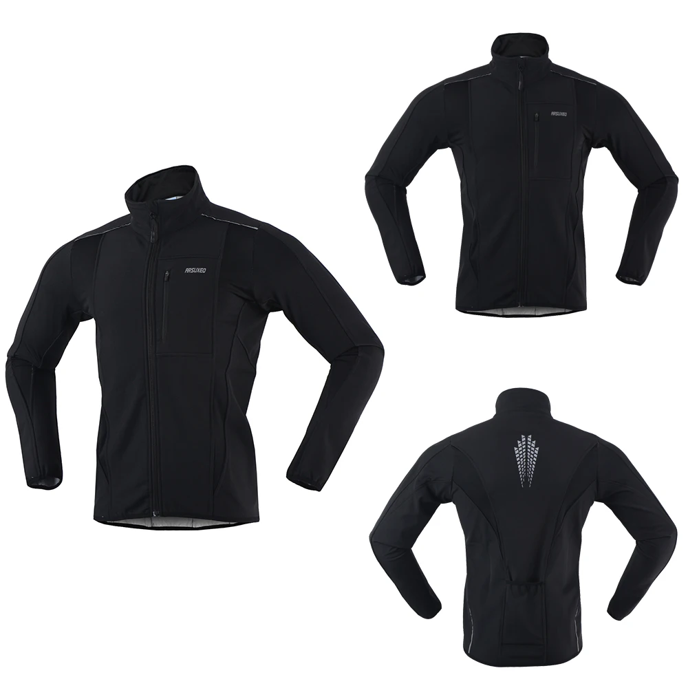 ARSUXEO Men’s Winter Cycling Jacket Thermal Fleece Softshell Windbreaker Waterproof Breathable Reflective Bicycle Clothing