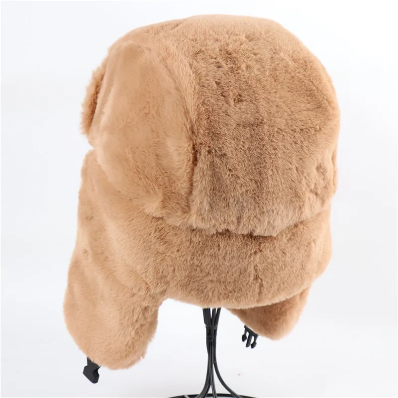 Soviet Army Military Badge Russia Ushanka Bomber Hats Pilot Trapper trooper Hat Winter Faux Rabbit Fur Earflap Men Snow Caps