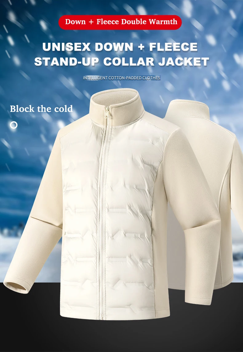 LNGXO Unisex Warm Fleece Windbreaker Men Women Winter Duck Down Jacket Outdoor Hiking Camping Mountaineering Windproof Coat
