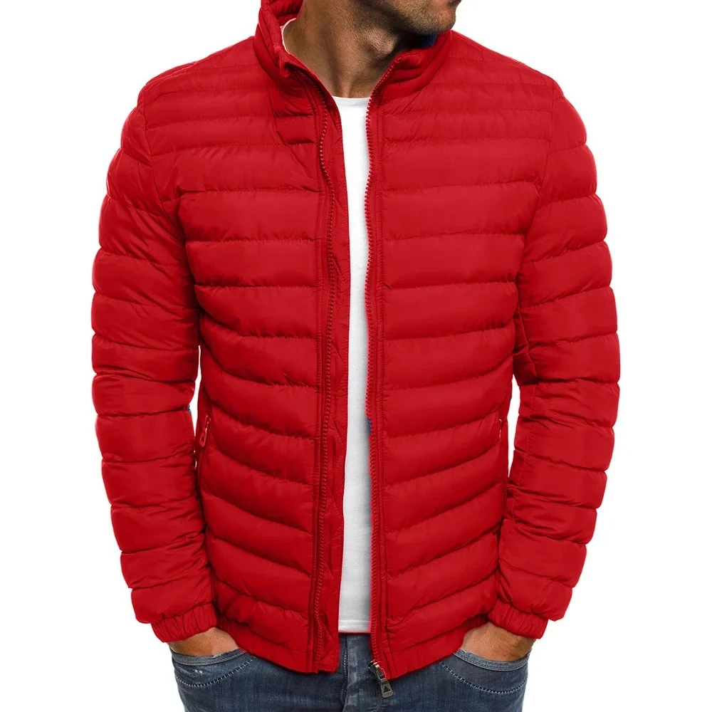 Winter men’s stand up collar warm jacket street fashion casual solid color business zipper thin winter outdoor jacket