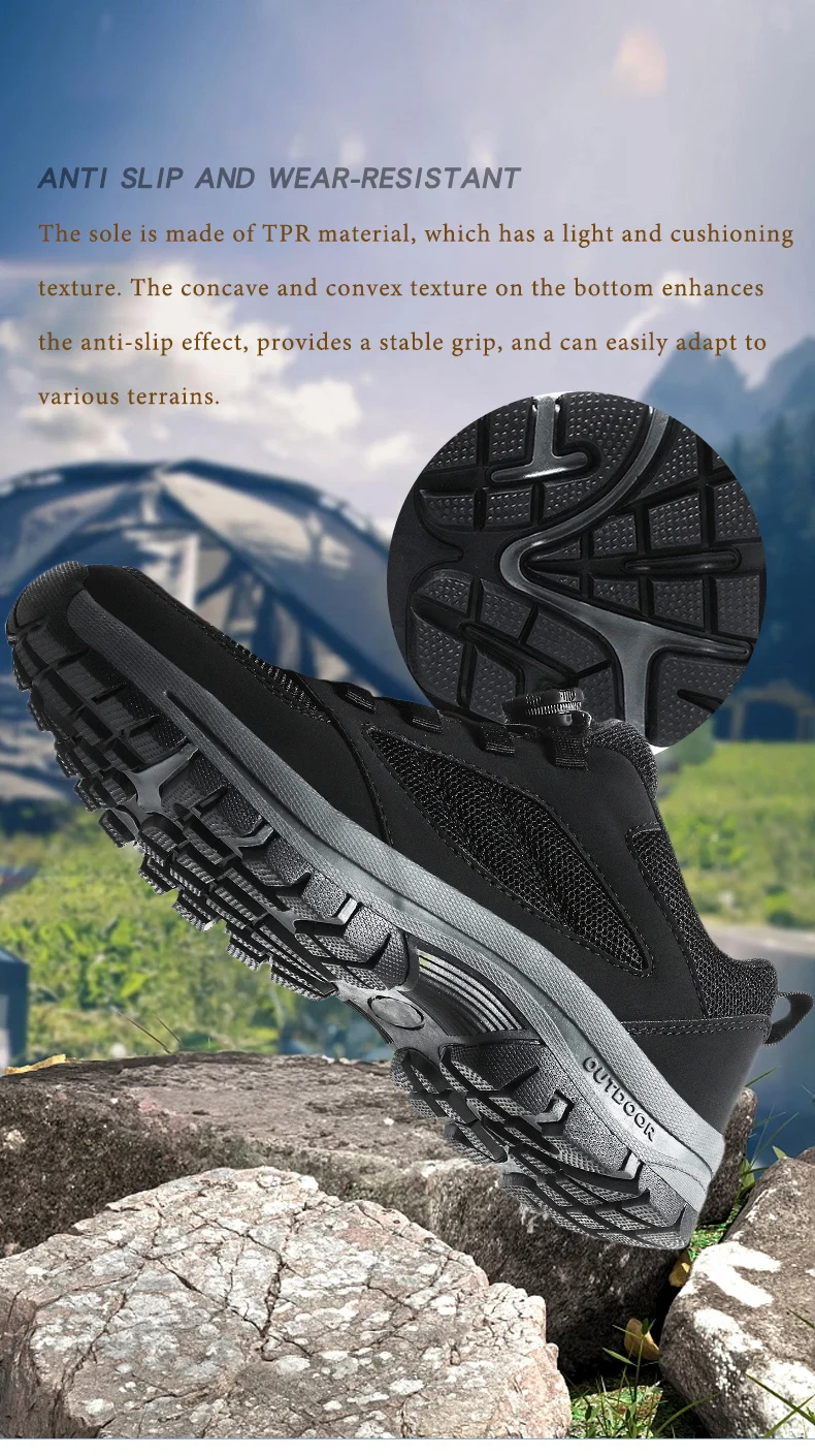 Male Sneakers Stylish Rotating Buckle Hiking Boots Solid Color Comfortable Non-slip Sporty Shoes Plus Size Men Shoes Leather