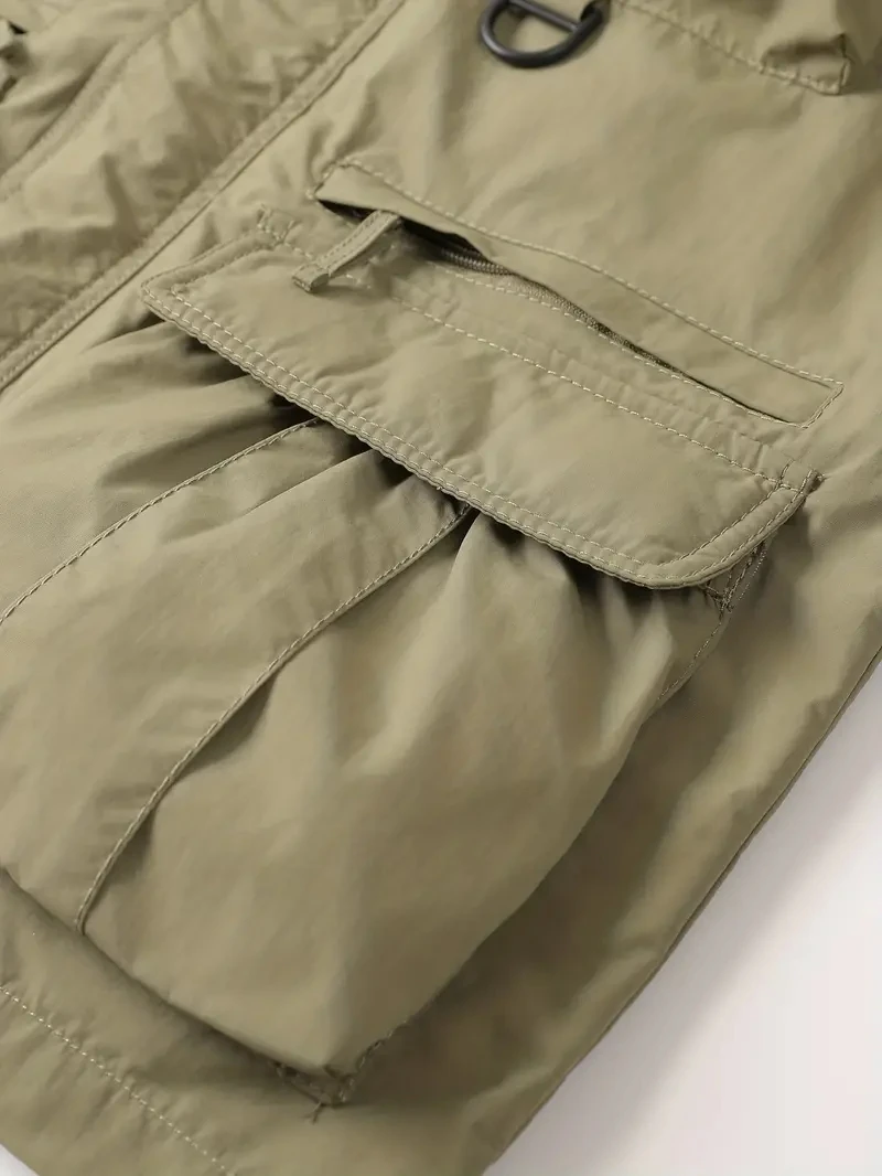 Detachable windproof sleeved hooded jacket suitable for outdoor activities men’s casual waterproof multi pocket jacket vest