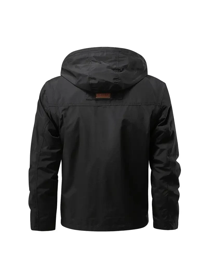 Detachable windproof sleeved hooded jacket suitable for outdoor activities men’s casual waterproof multi pocket jacket vest