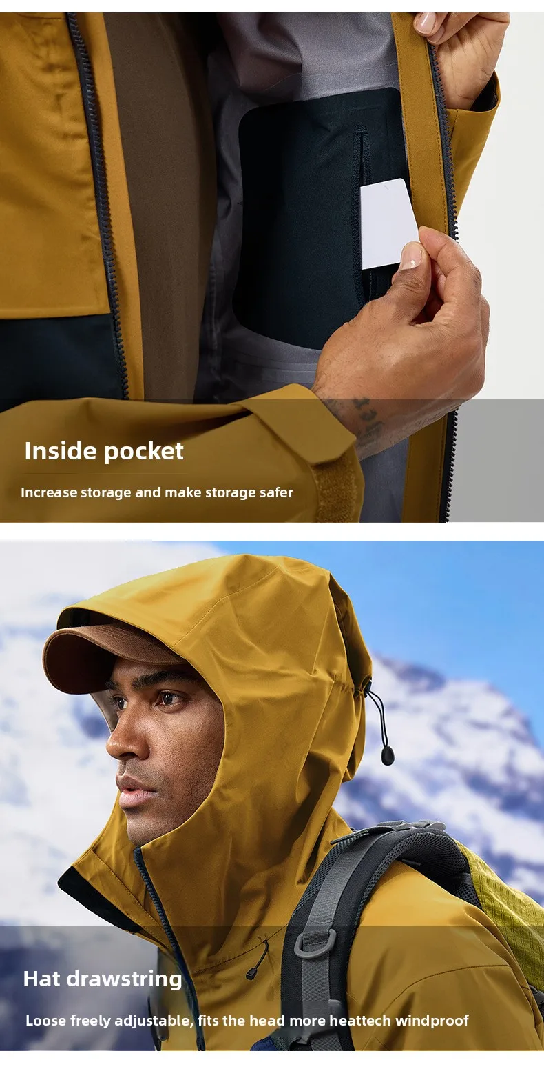 Autumn and winter hard-shell windbreaker windproof rainproof breathable outdoor hiking mountaineering ski suit hooded jacket