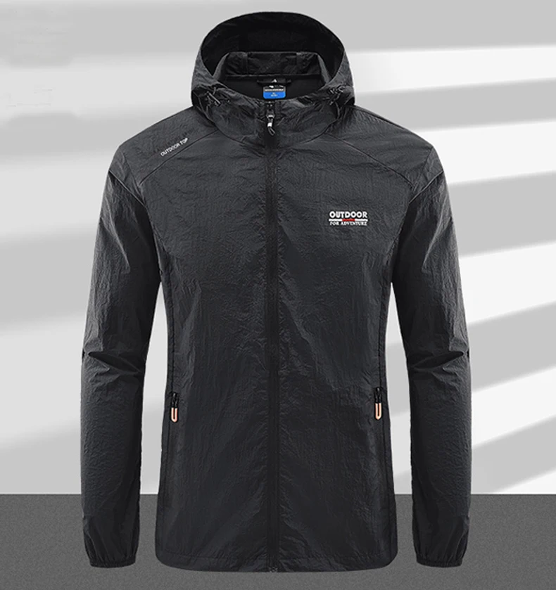 Summer Men Hiking Fishing Cycling Hooded Gym Sport Windbreaker Ultra Light Coat Men Outdoor Quick Dry Sun-Protective Thin Jacket