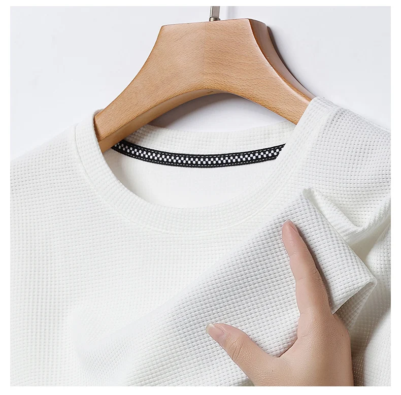 Short sleeved Polo shirShort sleeved Waffle Solid Polot fashion splicing men’s round neck top cotton daily short sleeved T-shirt