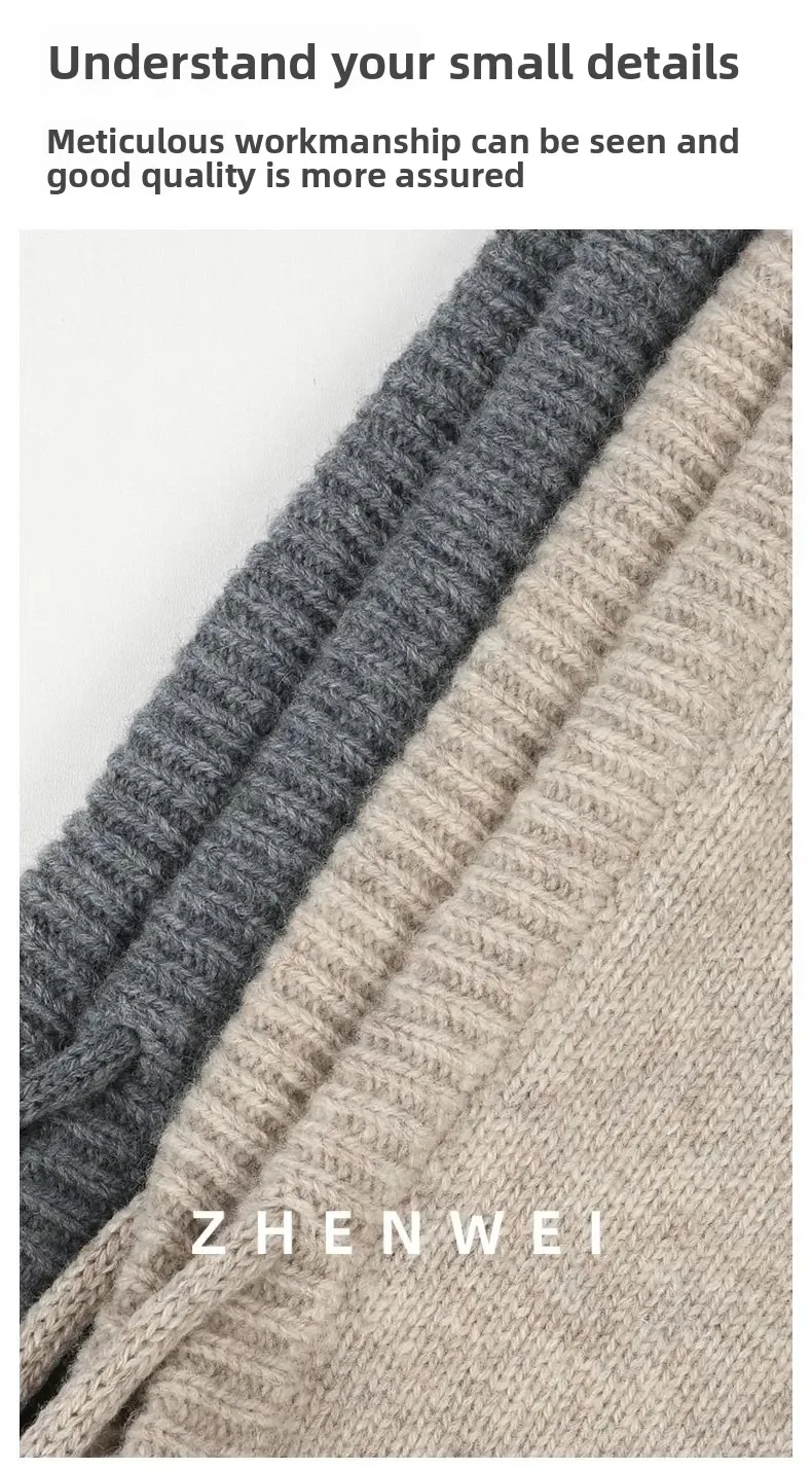 High Quality 100% Wool Slouchy Balaclava Hat for Women Knitted Scarf Hood Beanies Winter Warm Skiing Hat Outdoor Ear Protection