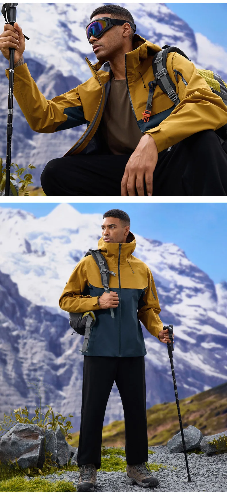 Autumn and winter hard-shell windbreaker windproof rainproof breathable outdoor hiking mountaineering ski suit hooded jacket