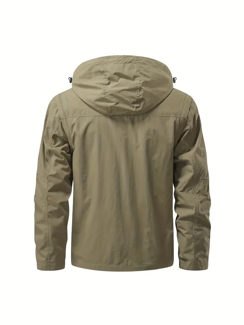Detachable windproof sleeved hooded jacket suitable for outdoor activities men’s casual waterproof multi pocket jacket vest