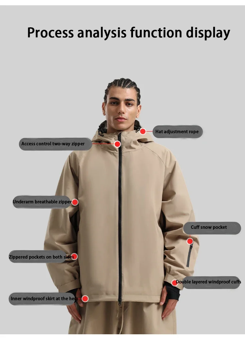 GSOU SNOW Winter Ski Jacket Men Waterproof Insulated Snow Tops Super Loose Snowboard Clothes Breathable Windproof Skiing Hoodies