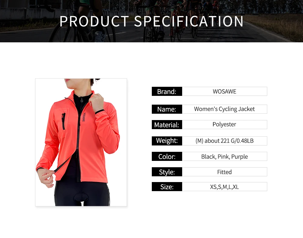 WOSAWE Women’s Cycling Jacket Waterproof Windbreaker Cycling Clothing Women Road Bike Jacket Sport Bicycle Coat
