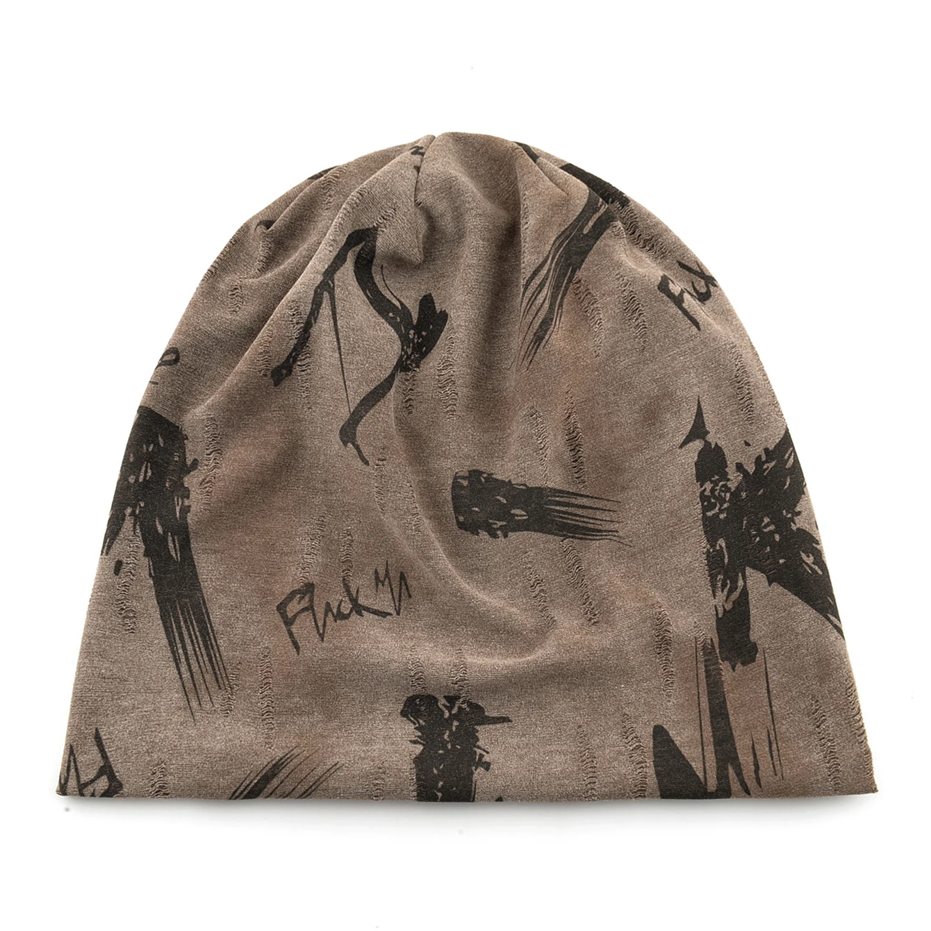 Unisex Chinese-Style Letter-Print Slouchy Beanie Men Women Fashion Loose Style Bonnet Cap Spring Autumn Casual Sport Hats