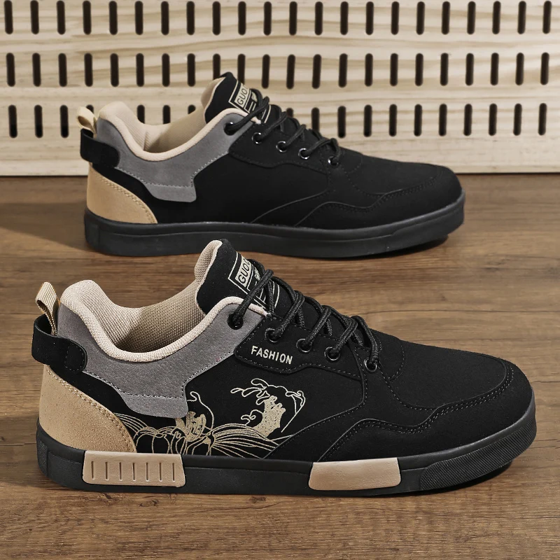 Men’s easy to wipe clean casual shoes, good grip, low top lace-up sneakers, men’s shoes