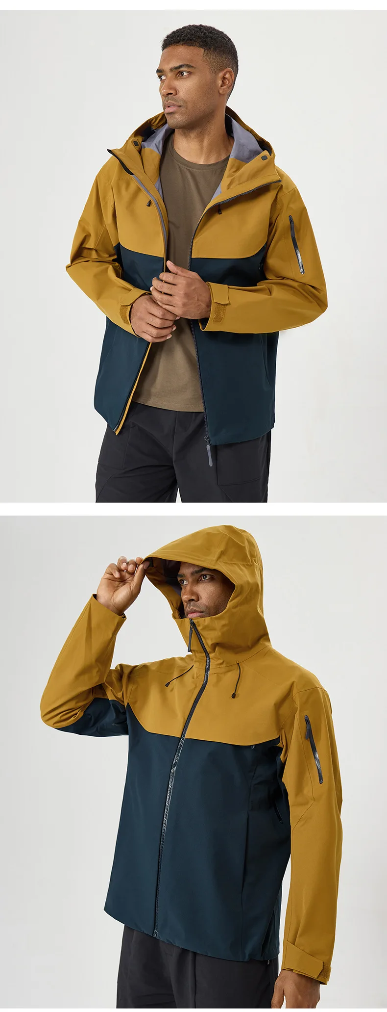 Autumn and winter hard-shell windbreaker windproof rainproof breathable outdoor hiking mountaineering ski suit hooded jacket
