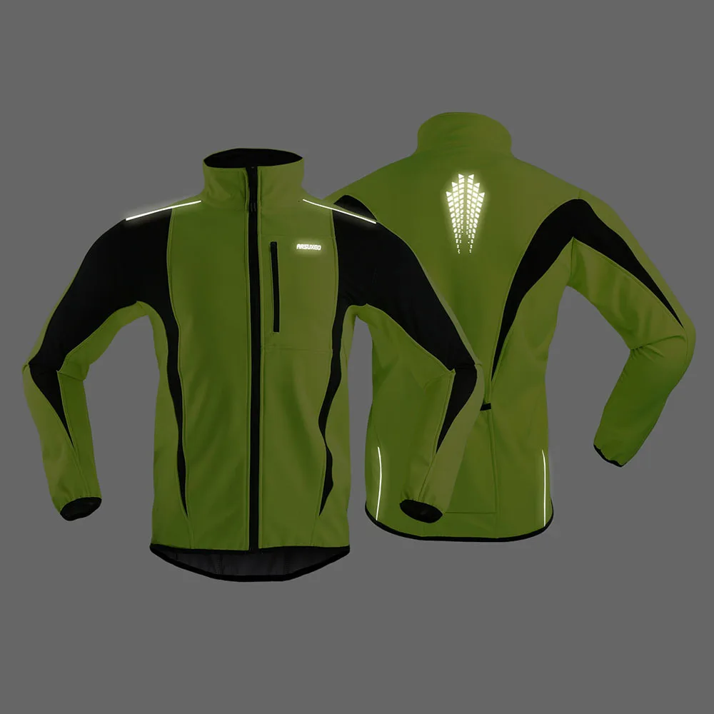 ARSUXEO Men’s Winter Cycling Jacket Thermal Fleece Softshell Windbreaker Waterproof Breathable Reflective Bicycle Clothing