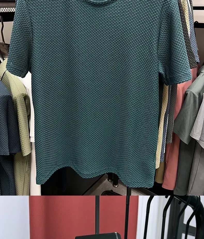 Summer Men’s Round Neck Short Sleeved T-shirt M-5XL Oversize Wrinkle Resistant Breathable Top Texture Fabric Versatile Tees