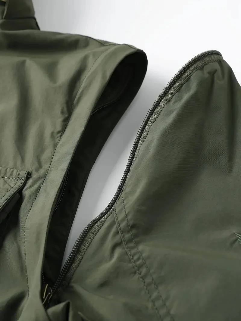 Detachable windproof sleeved hooded jacket suitable for outdoor activities men’s casual waterproof multi pocket jacket vest