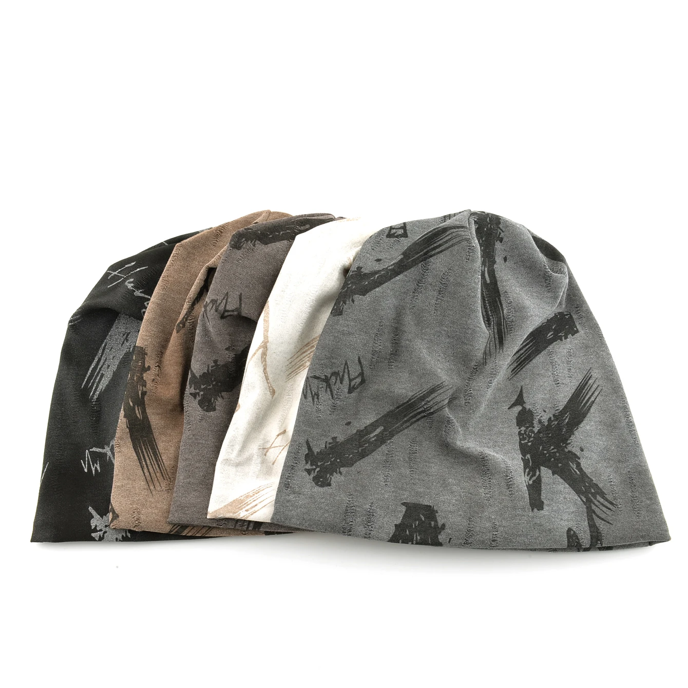 Unisex Chinese-Style Letter-Print Slouchy Beanie Men Women Fashion Loose Style Bonnet Cap Spring Autumn Casual Sport Hats