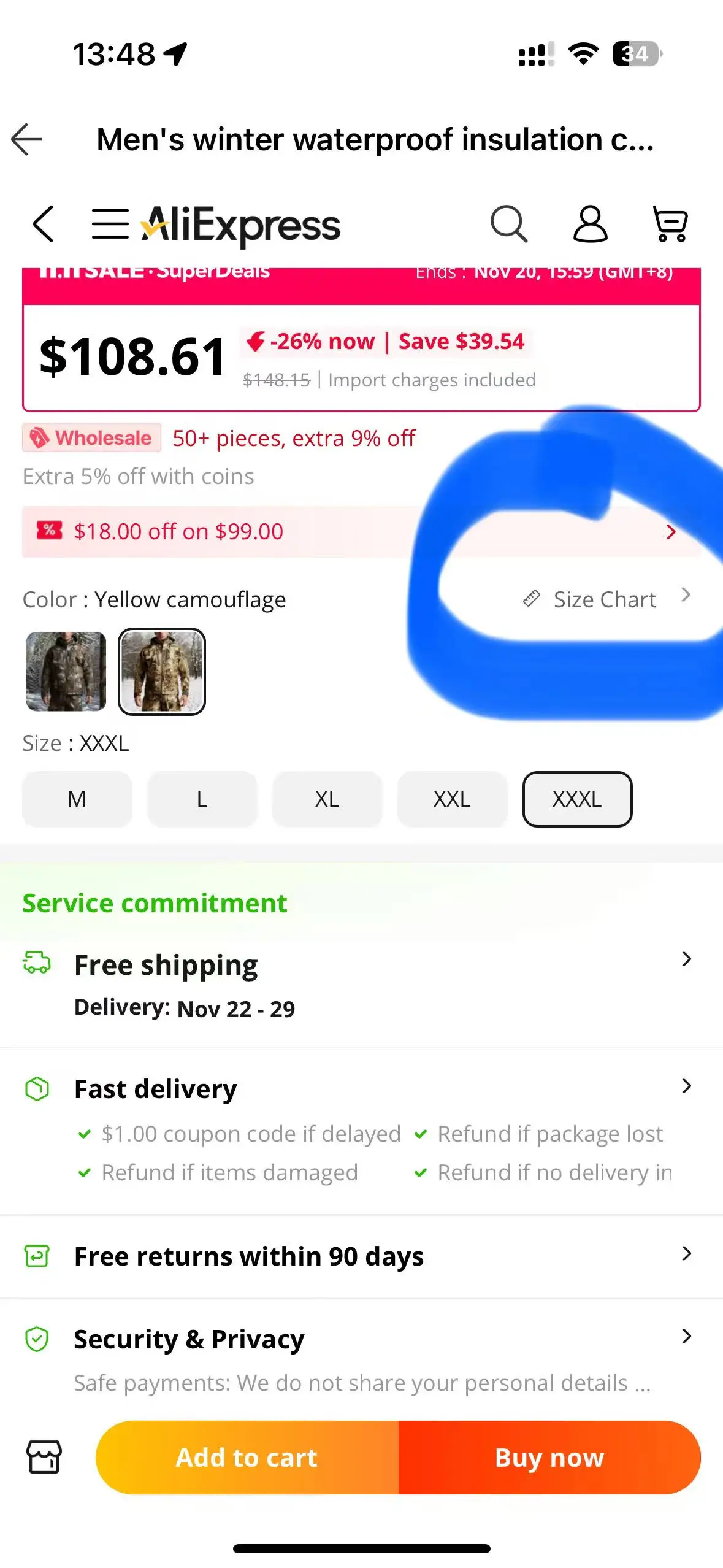 Ainfad Men’s fall winter camouflage waterproof insulation fishing Incinerator Aerolite Jacket hunting clothing