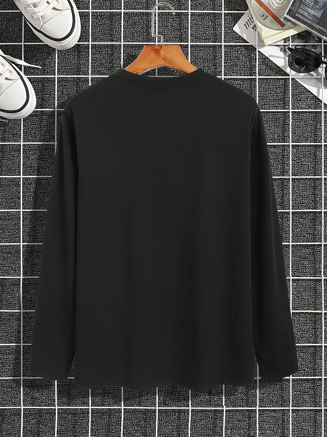 Men’s 100% pure cotton loose fit plus size comfortable casual DREAM letter printed round neck long sleeved T-shirt top
