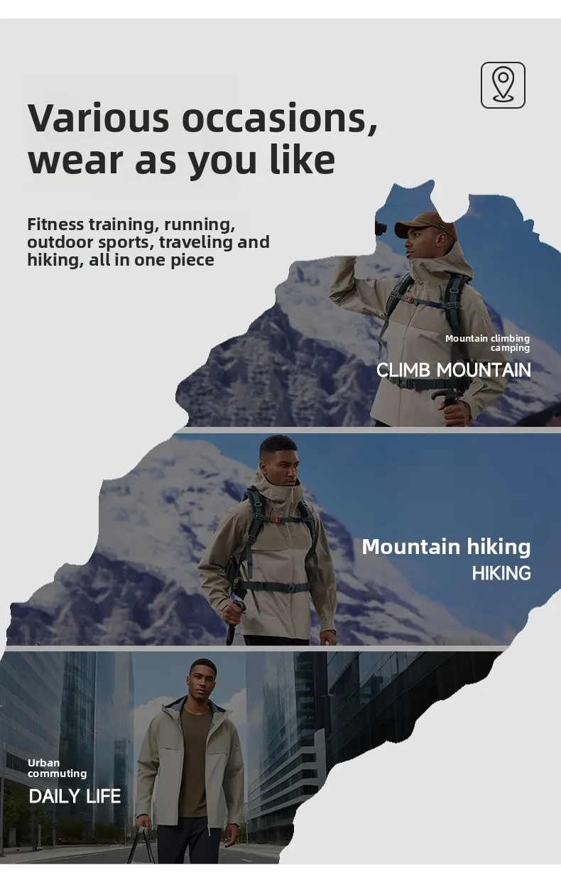 Autumn and winter hard-shell windbreaker windproof rainproof breathable outdoor hiking mountaineering ski suit hooded jacket